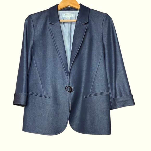 Tahari Arthur Levine brushed Navy Single Breasted Business skirt suit size 10 - Picture 1 of 15